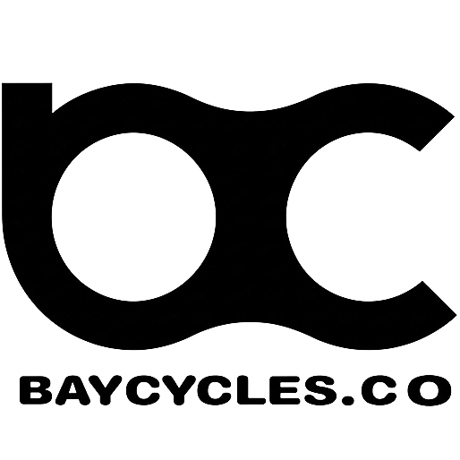 Black and white logo with large stylized letters 'BC' and the text 'BAYCYCLES.CO' underneath.