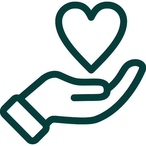 Outline of a hand holding a heart.