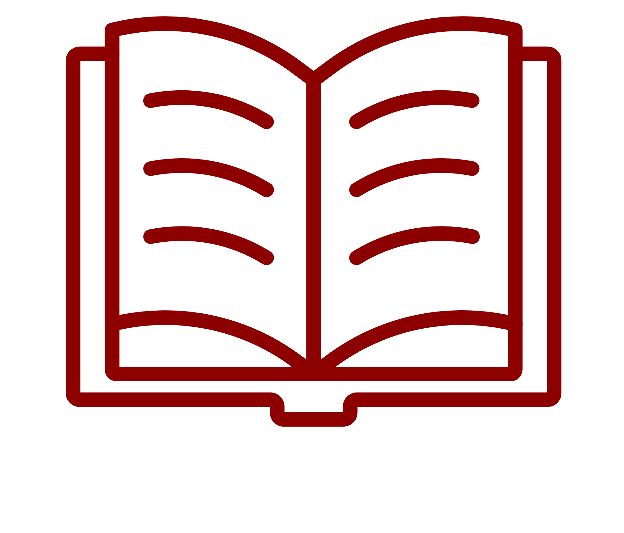 An icon of an open book with red outline and black pages.