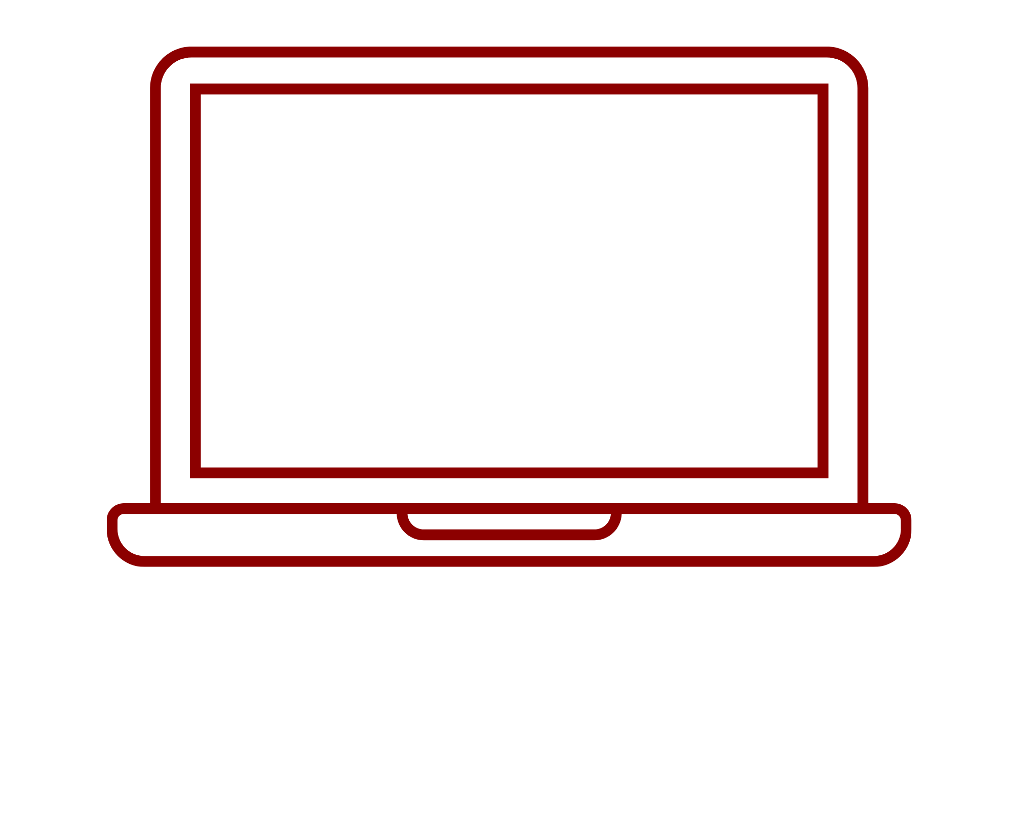 Red neon outline of a laptop with a blank screen on a black background.
