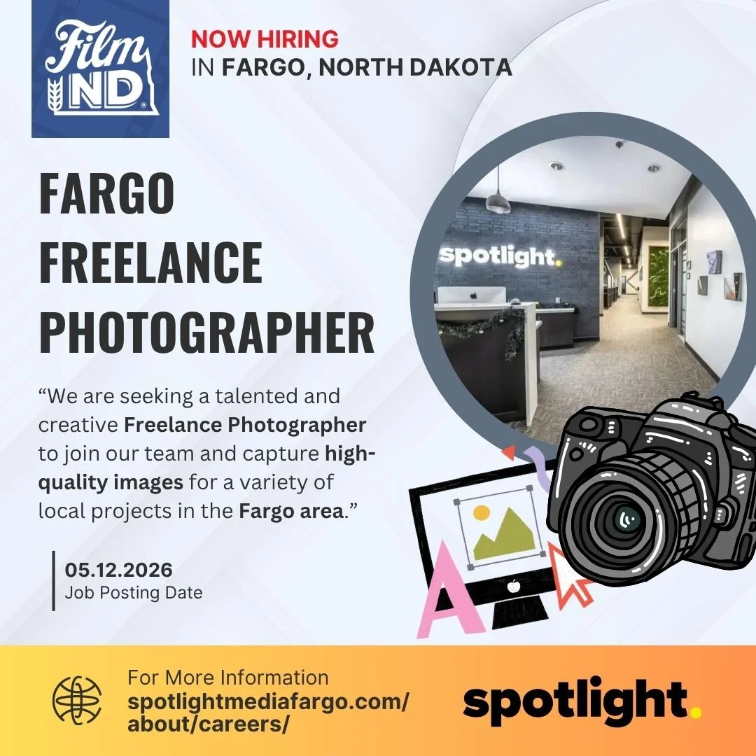📸 JOB OPPORTUNITY IN FARGO 🎬

Looking for freelance photography work in North Dakota? Spotlight Media in Fargo is seeking a creative local photographer for a variety of projects including events, portraits, real estate, commercial products, and lif
