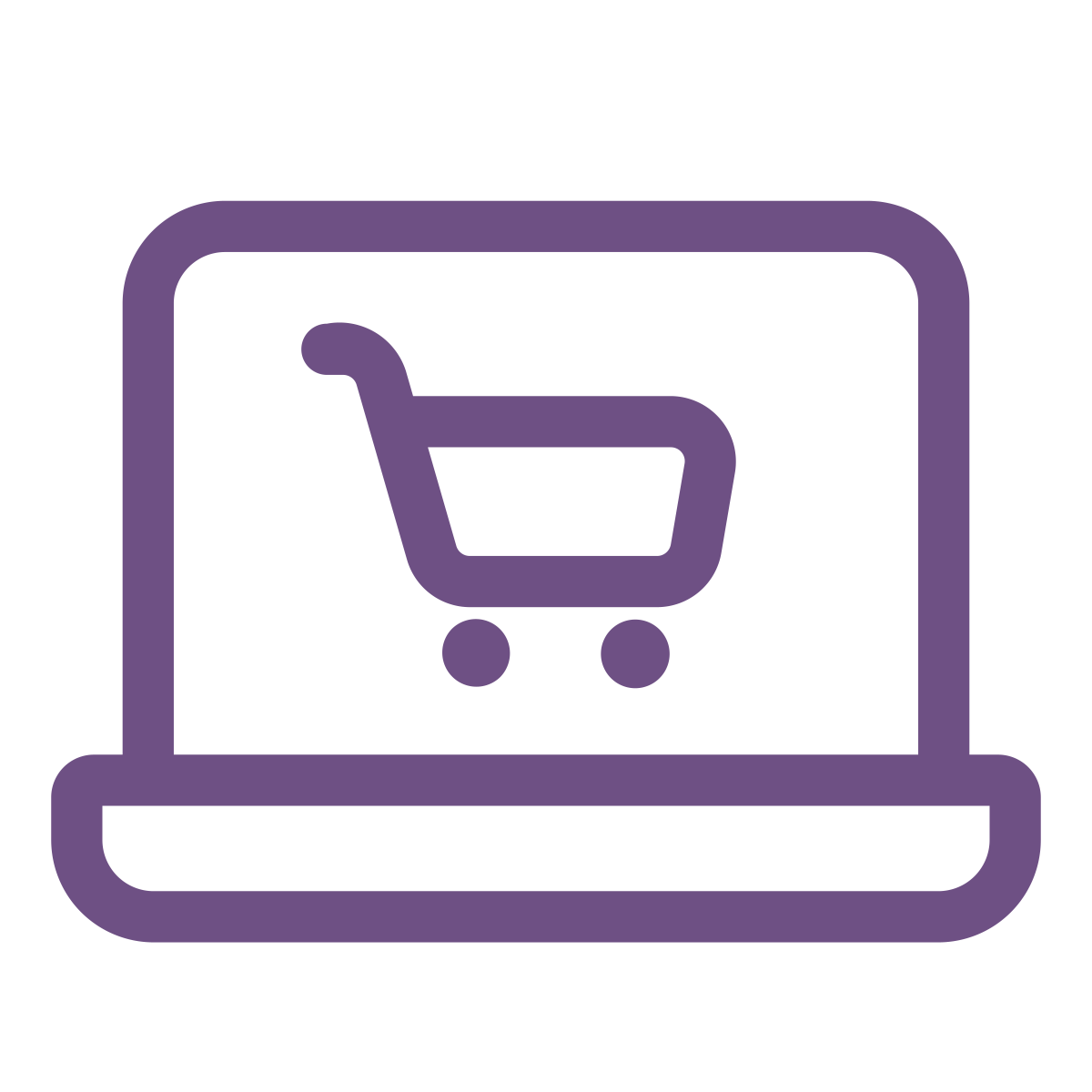 Verkkokauppasivuston kuvake, jossa on shopping-kori symboli näytöllä.