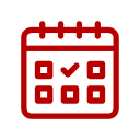 Red calendar icon with check marks and circles for days.