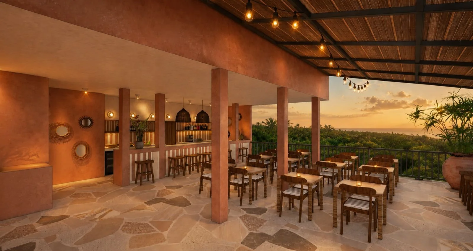 Terrasse with jungle and sunset view —Lanka Surf House — Pitiduwa Village Weligama