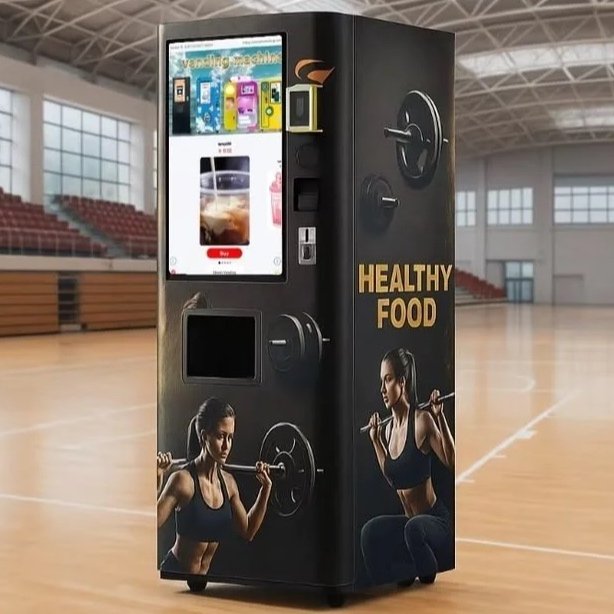Vendeuse à collations santé dans une arène sportive.