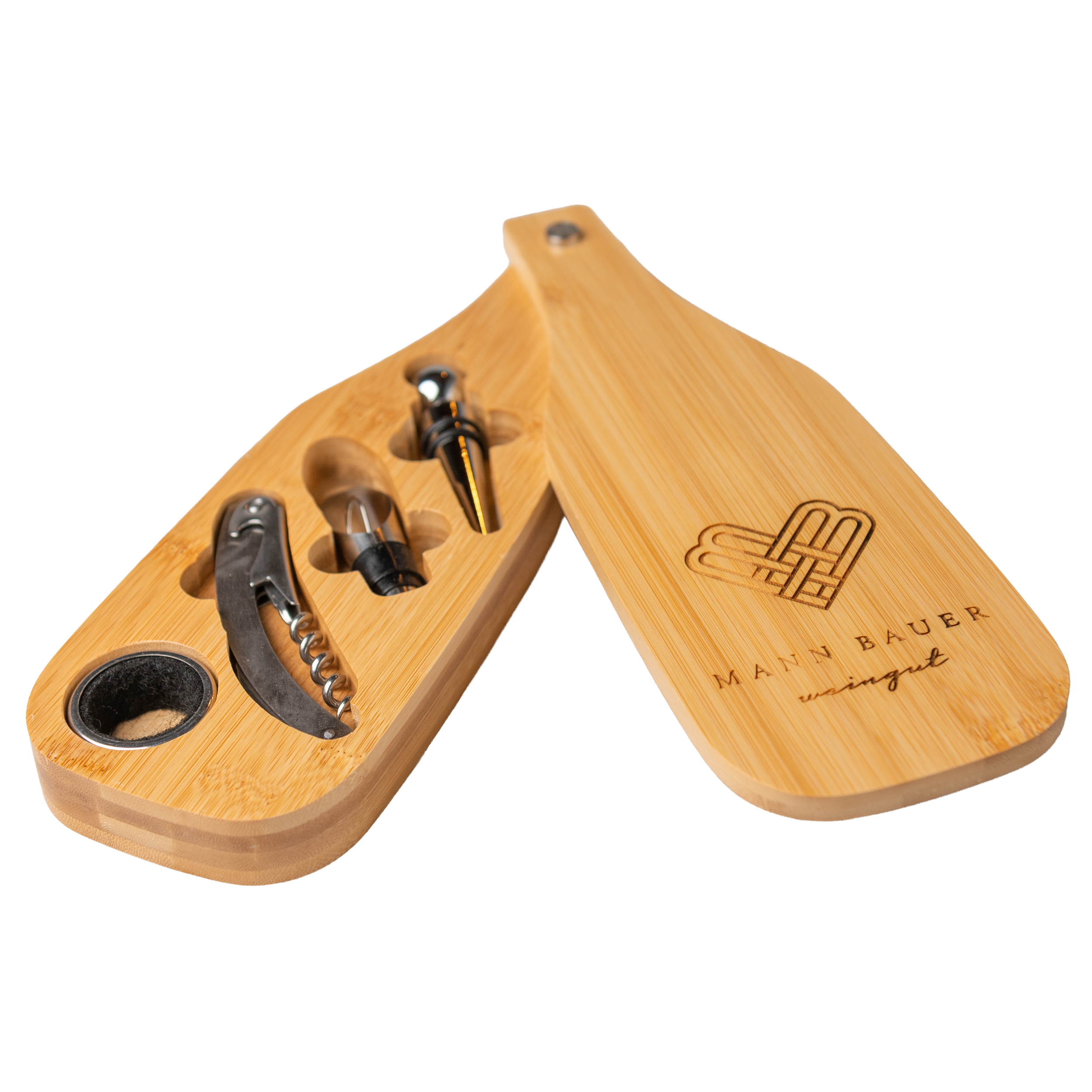 Wein-Set „Mann Bauer“ – Bambus-Holz-Flasche