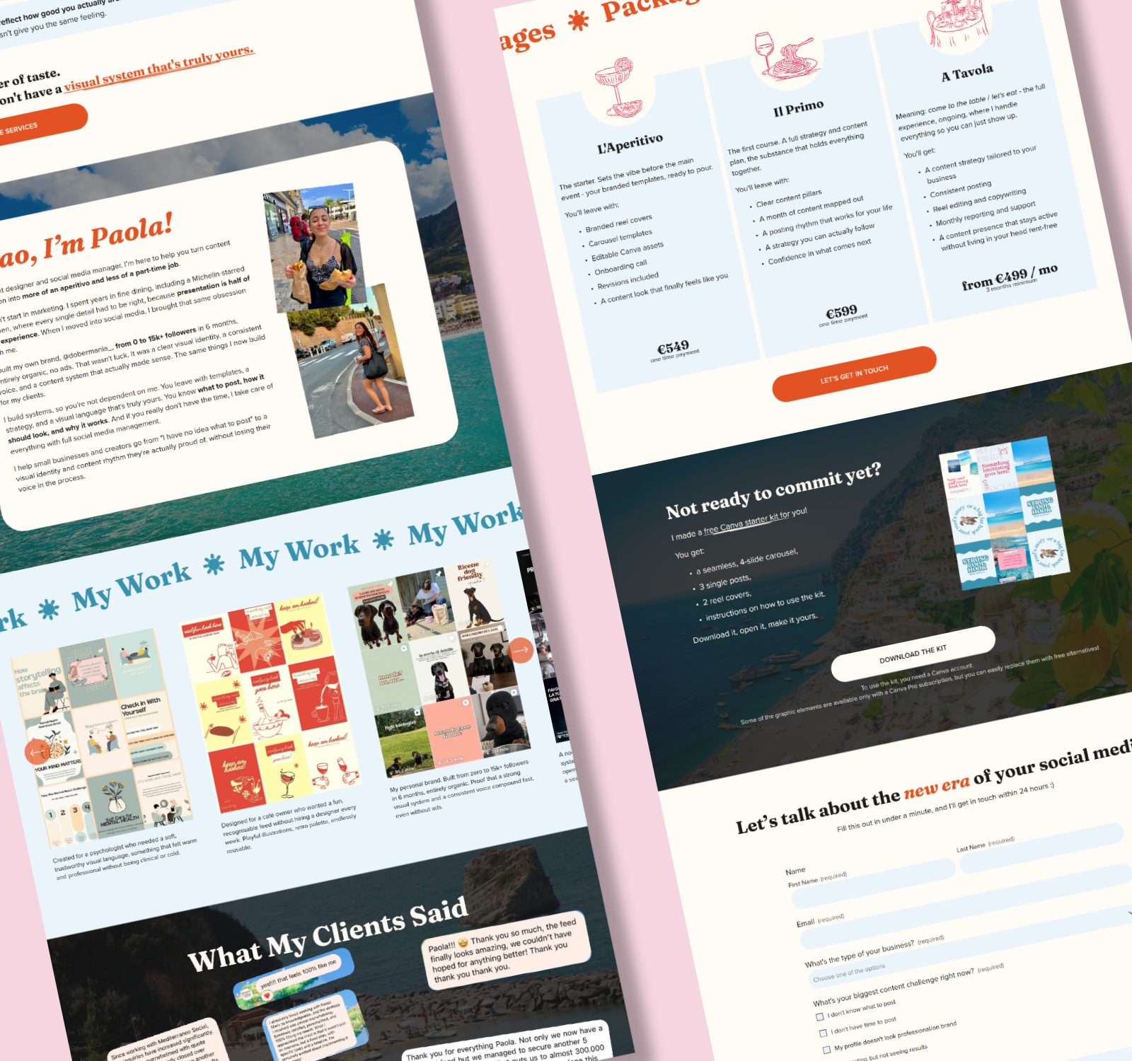 Mediterraneo Social pricing page design showing portfolio and service packages