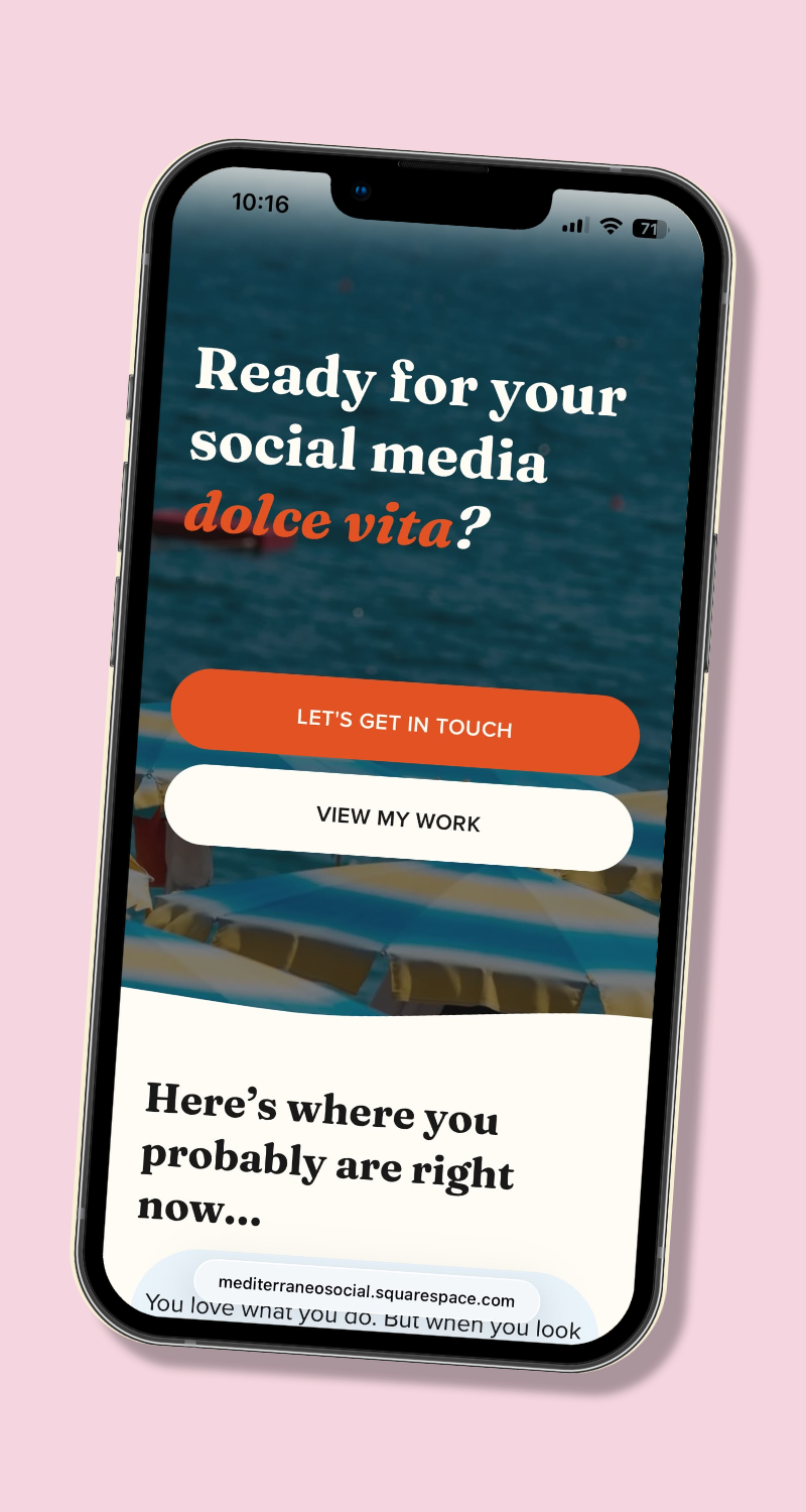 Mobile view of Mediterraneo Social landing page hero section