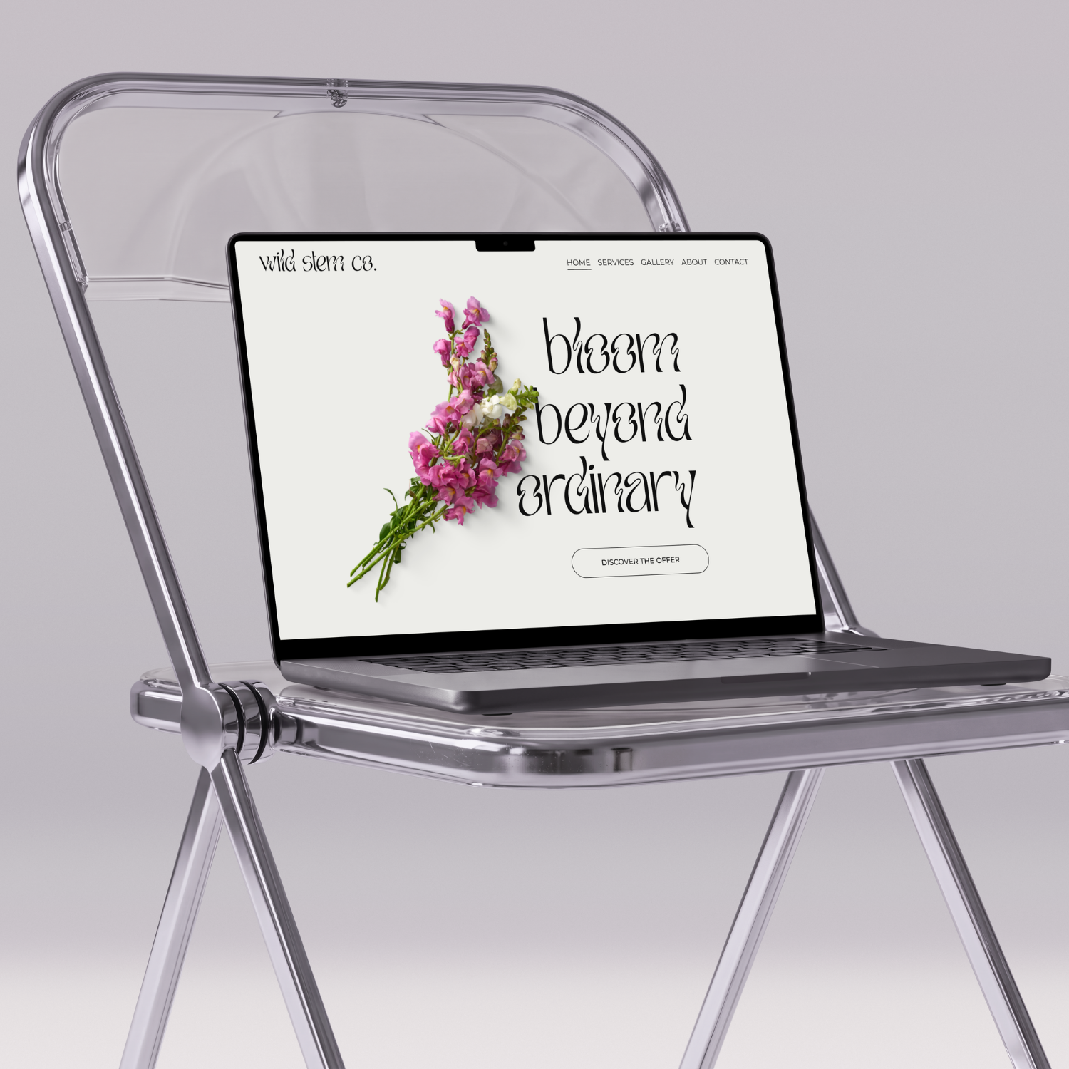 Wild Stem Co. website homepage on laptop, showing "bloom beyond ordinary" hero section