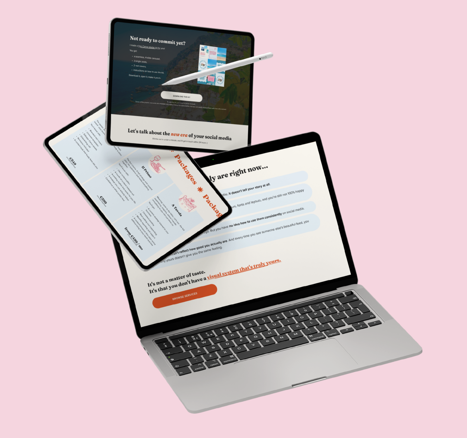 Mediterraneo Social website design showing different sections across devices