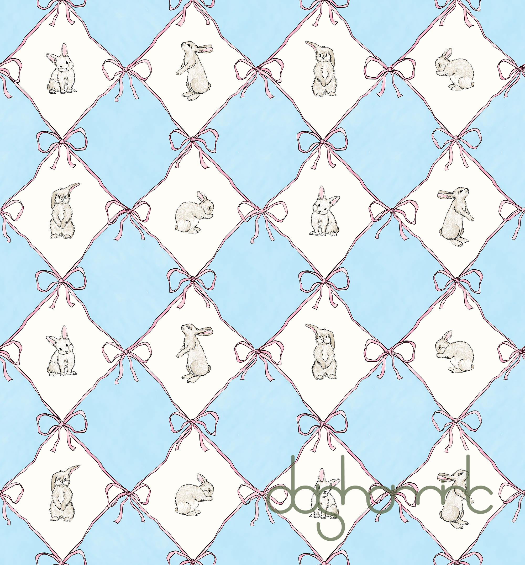 Bunny Ribbon Lattice — Aqua Blush