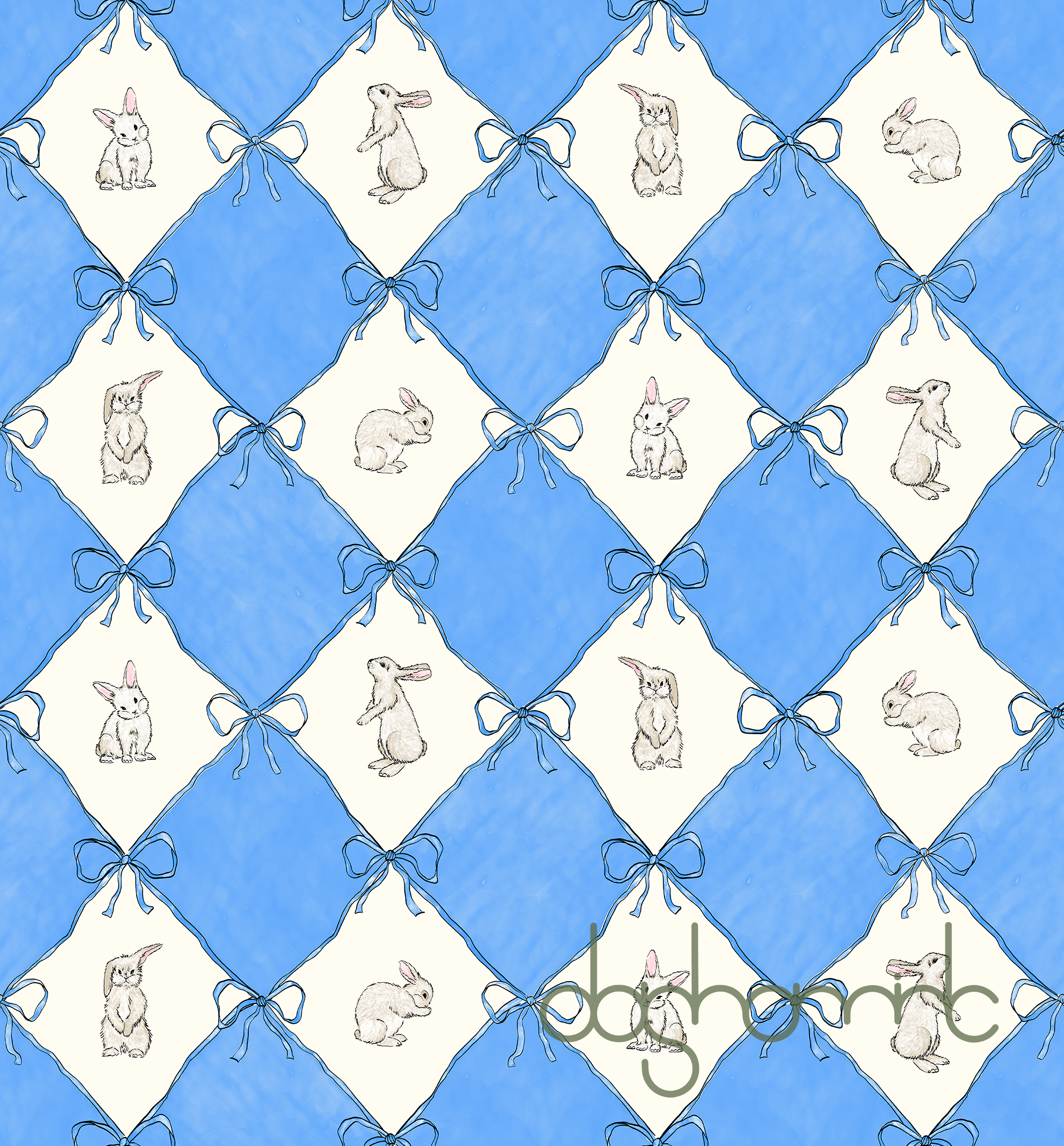 Bunny Ribbon Lattice — Sky Blue