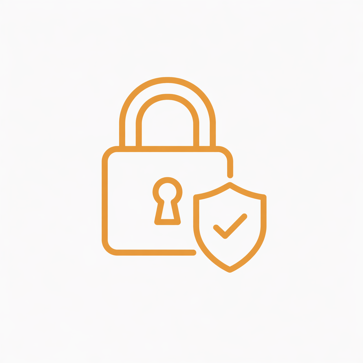 Outline of a padlock with a shield and checkmark symbol, representing security and protection.