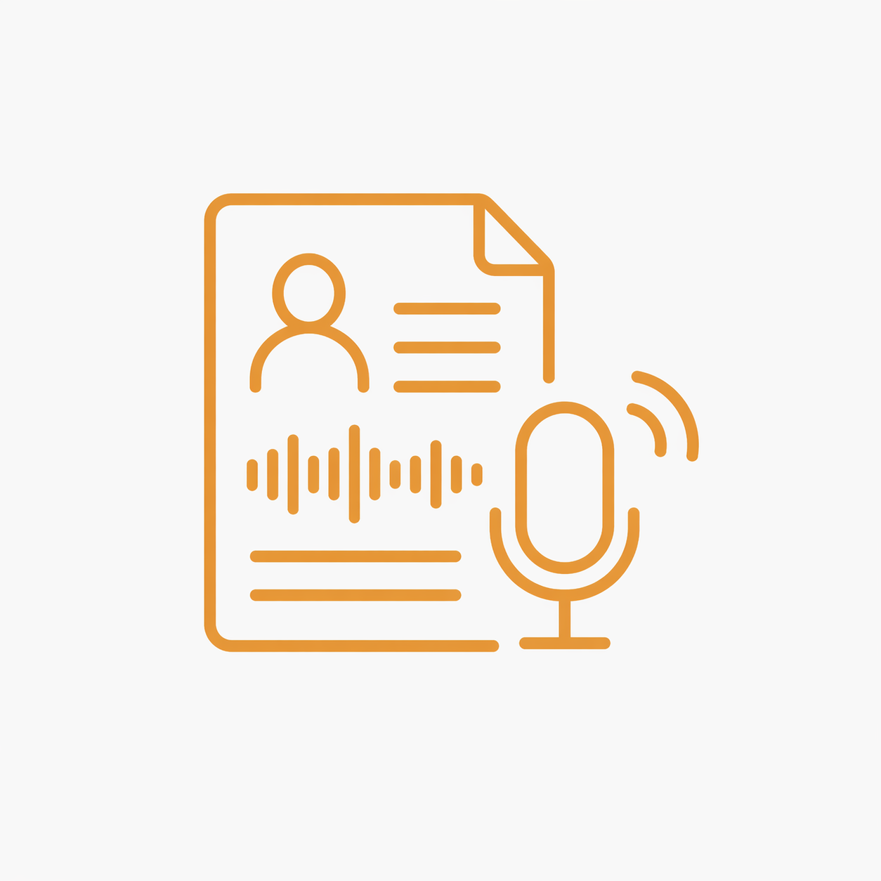 Outline of a voice recording, profile icon, and microphone, representing audio recording or voice data.