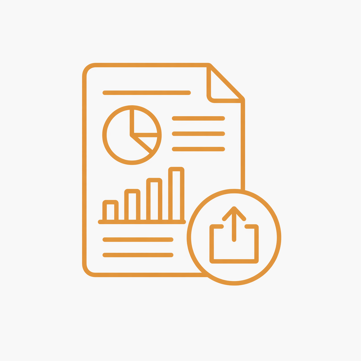 Outline of a report with charts and a share icon.