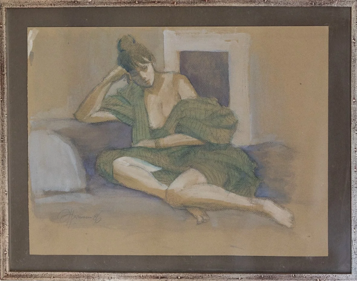 Ohne Titel (lady on sofa in green)  ? cm