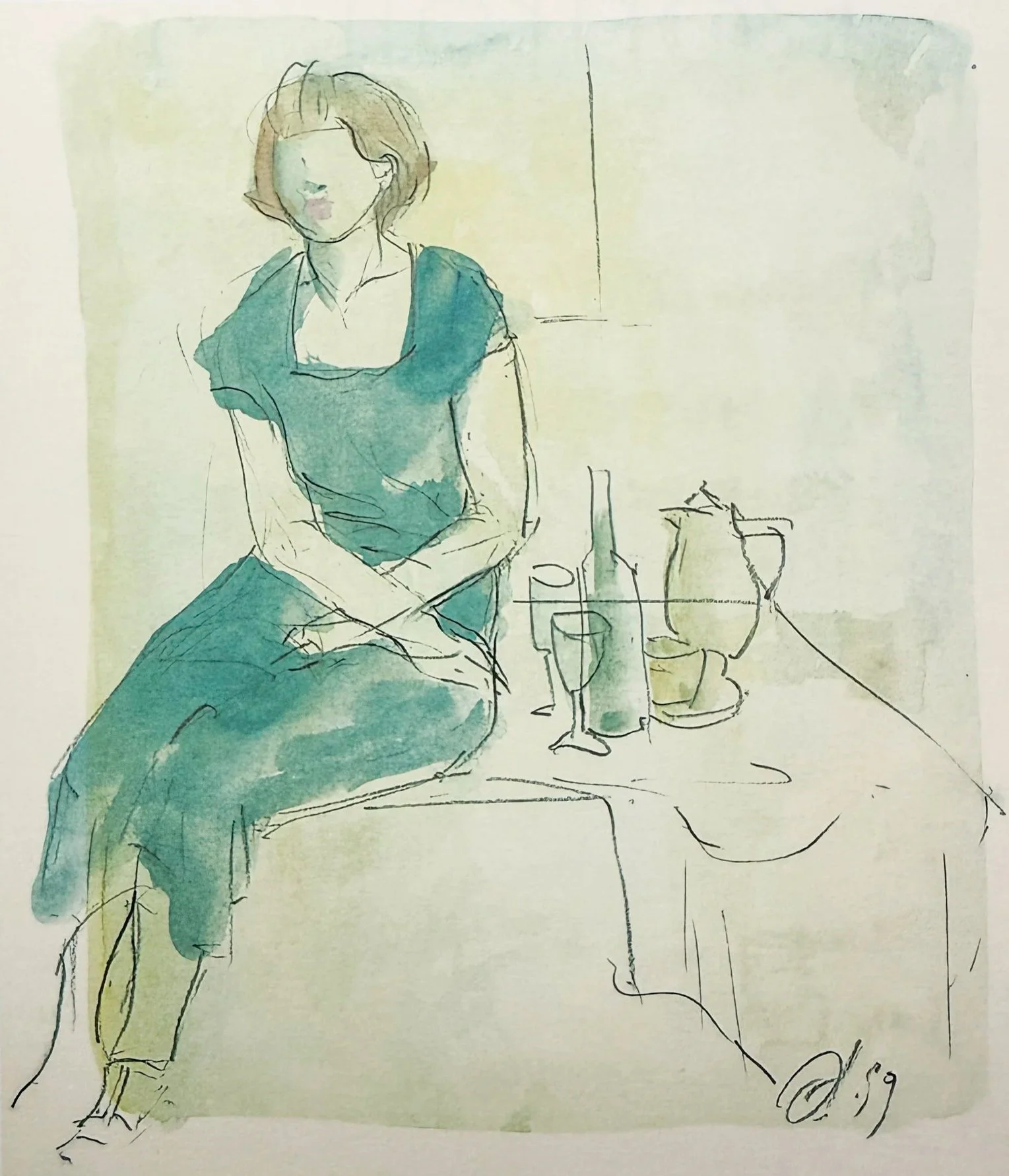 Antke in grün, 1999  
Pittstift + Aquarell  70x50 cm