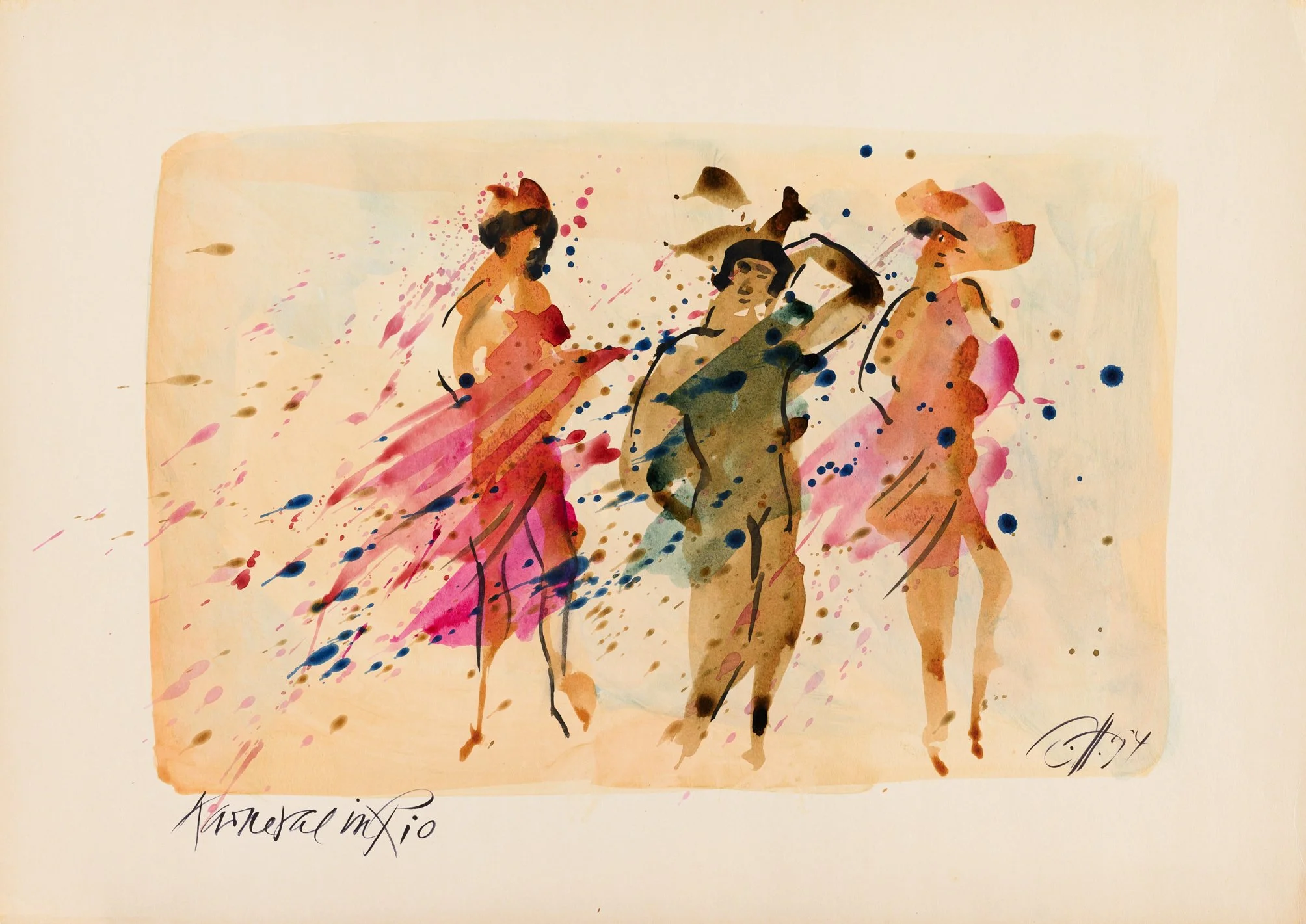 Ohne Titel 1, (Drei Frauen), um 1990  
Chinatusche auf Karton, 48x68 cm  