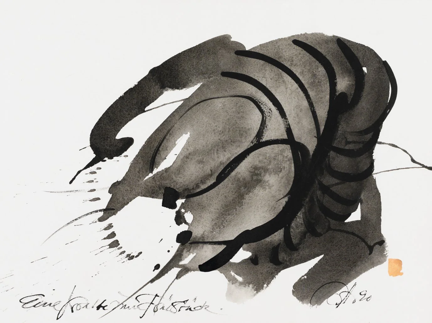 Hummer zum Frühstück, 1990  
Chinatusche auf Karton 42x32 cm  