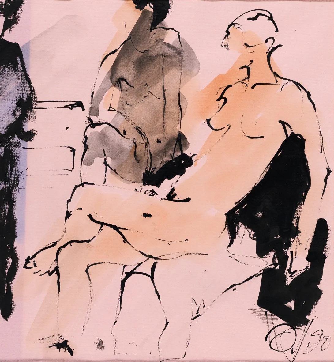 Akt auf Pink, 1993  
Chinatusche auf Karton 70x50 cm