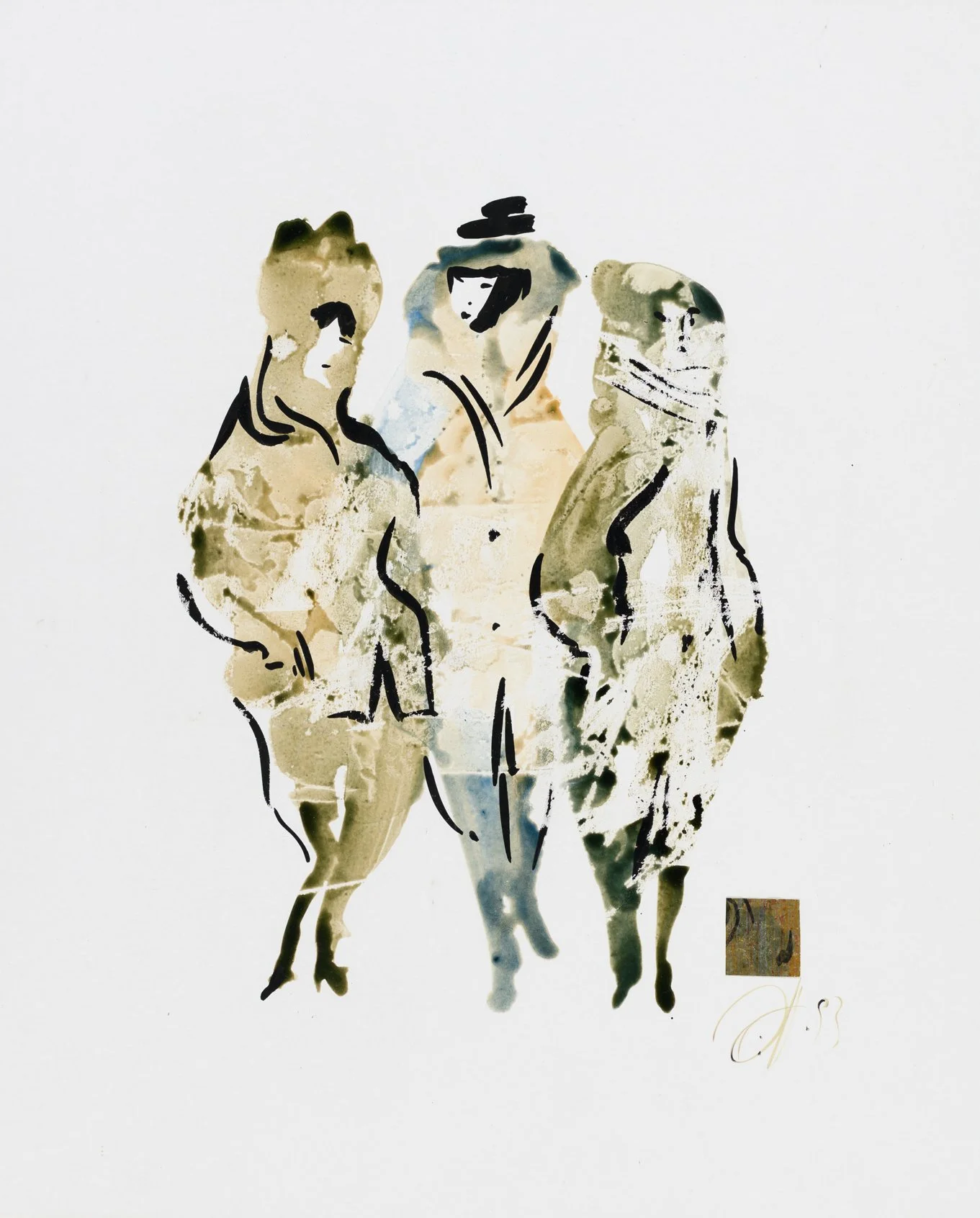 Trio 1, 1993  
Chinatusche auf Karton, 48x40 cm  