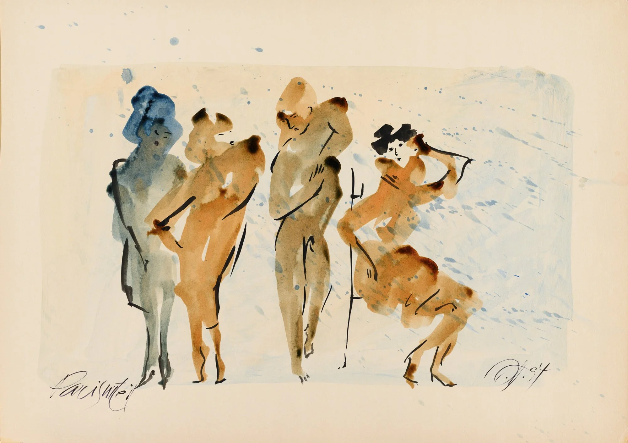 Unter Frauen,  ungf. 1990  
Chinatusche auf Karton, 68x48 cm  