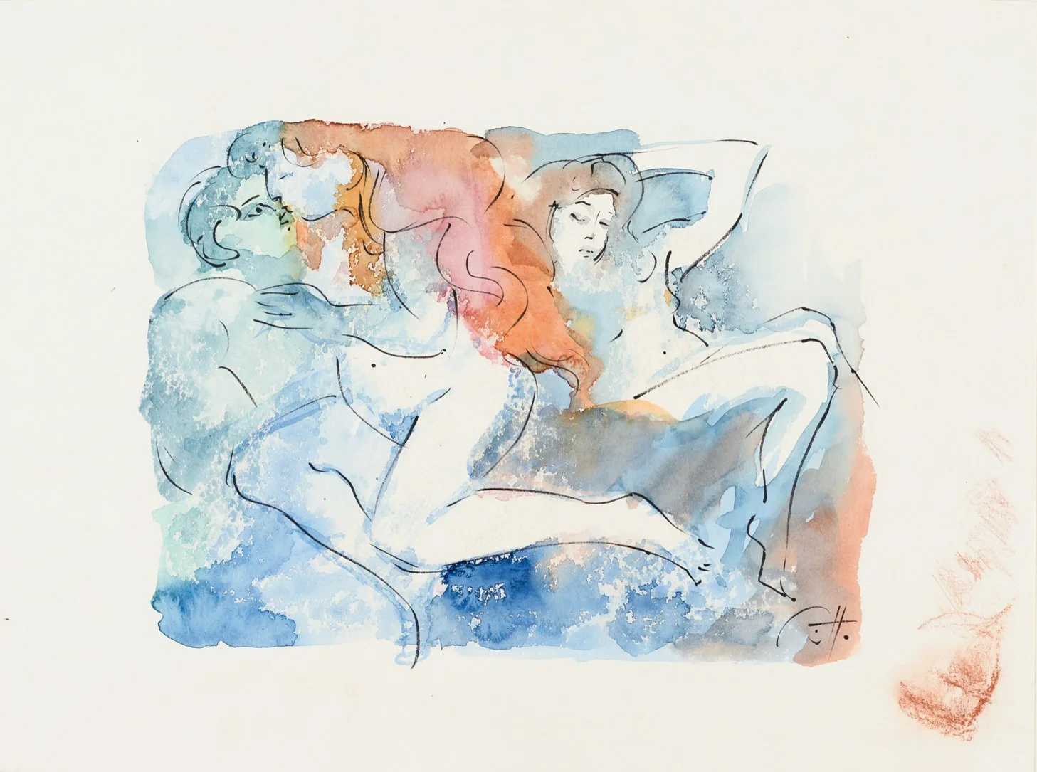 Abendständchen, um 1990  
Chinatusche auf Karton 44x32 cm