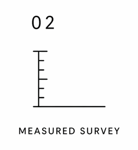 Vertical measurement chart with a scale on the left, labeled 'Measured Survey' at the bottom, and a small number '02' at the top.