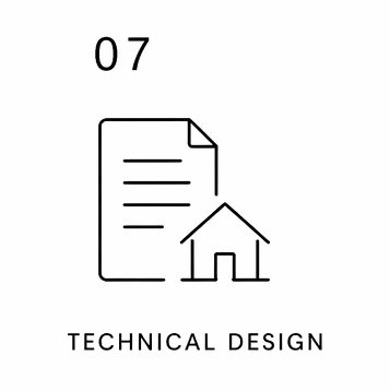 Icon of a document with lines, a small house, and the text 'TECHNICAL DESIGN' underneath.