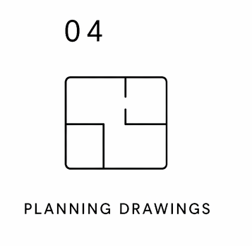A drawing labeled 'Planning Drawings' with a 4 at the top and a simple square graphic below.