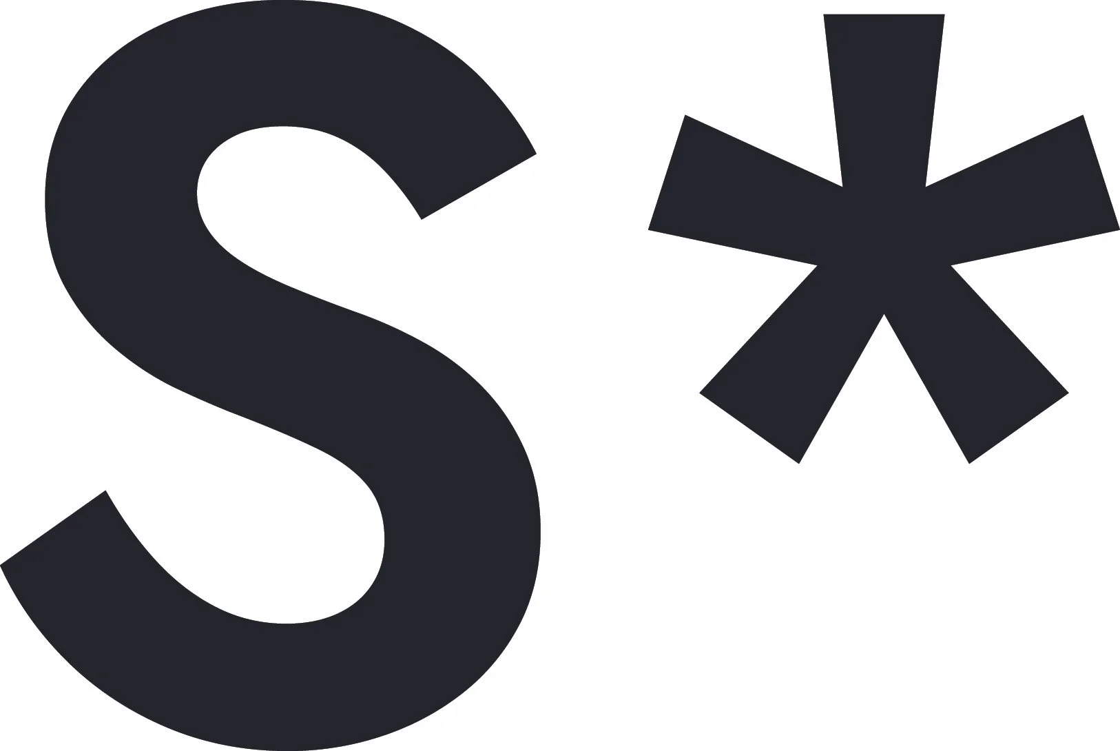 The image shows the letter 'S' and an asterisk symbol (*) in black color on a white background.