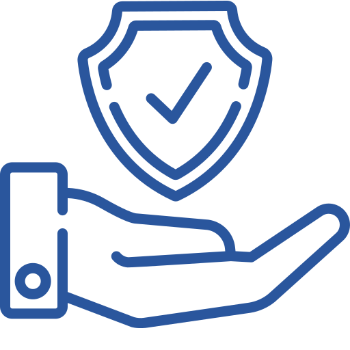 A hand holding a shield with a checkmark, representing security or protection.