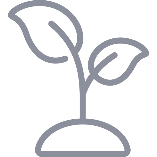 Outline of a small plant with two leaves growing from a mound of soil.