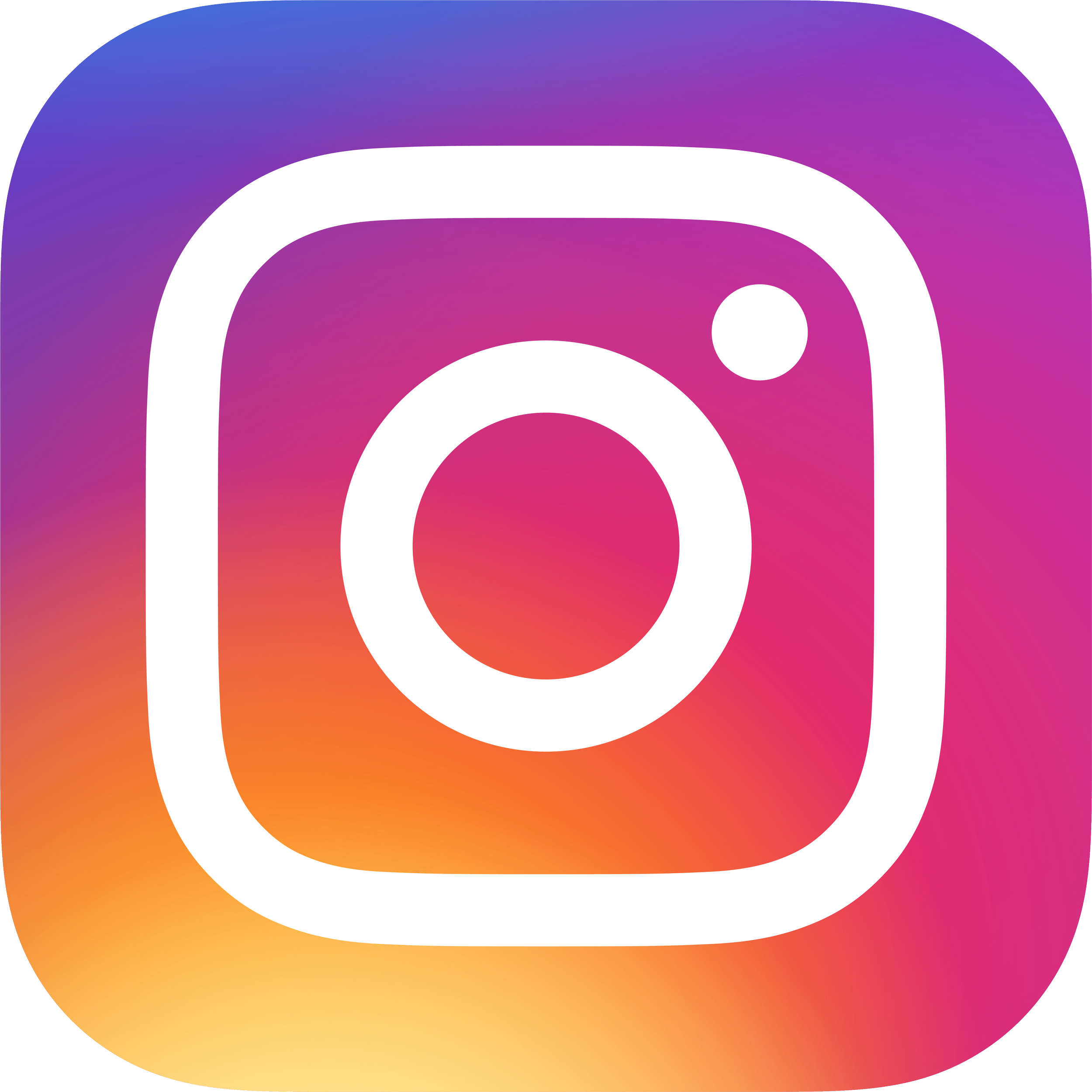 Logo d'Instagram avec dégradé de couleurs violettes, roses et oranges.