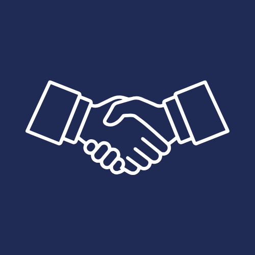 Outline of a handshake between two people with sleeves, on a dark blue background.