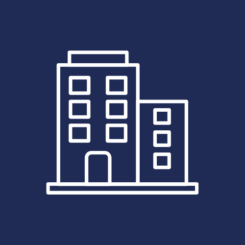 Outline of two multi-story buildings on a dark background.