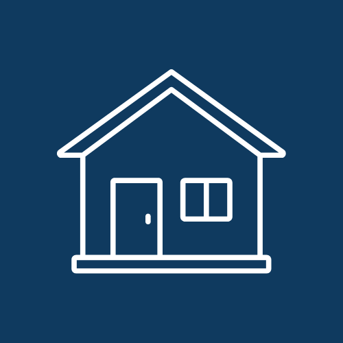 Icon of a house with a door and a window on a dark blue background