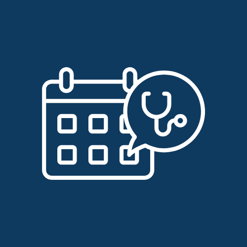Calendar with a stethoscope icon indicating a medical appointment or health-related event.