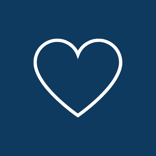 White outlined heart on a dark blue background.