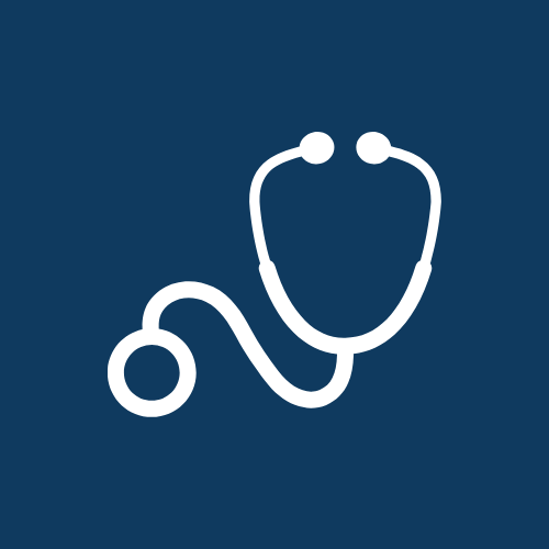 Icon of a stethoscope on a dark blue background.