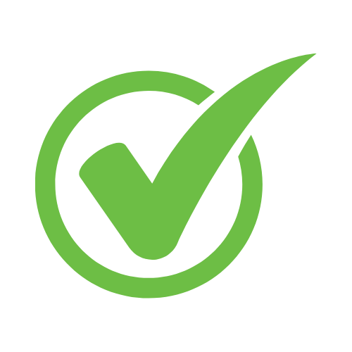 Green check mark inside a circle on a black background.