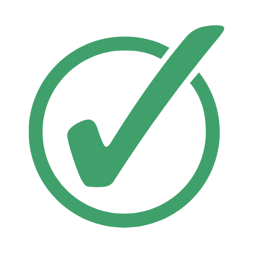 Green checkmark inside a circle on a black background