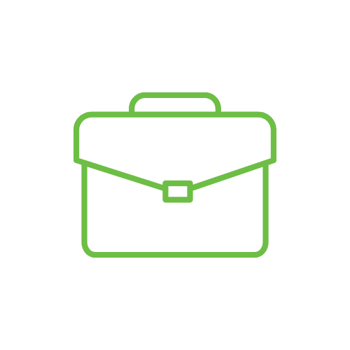 Green outline of a briefcase on a black background.