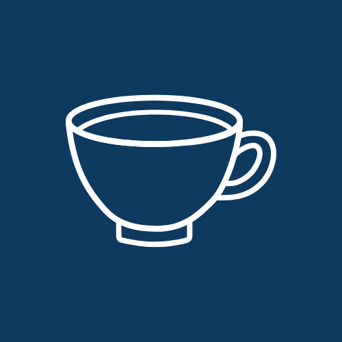 Simple line drawing of a coffee cup on a dark background.