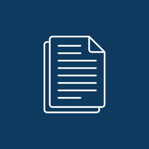 Icon of a document with multiple pages on a dark blue background.