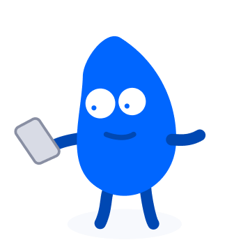 A cartoon character (blue, to represent an adult) holding a smartphone, smiling.