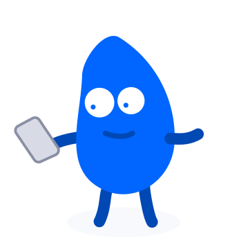A cartoon character (blue, to represent an adult) holding a smartphone, smiling.