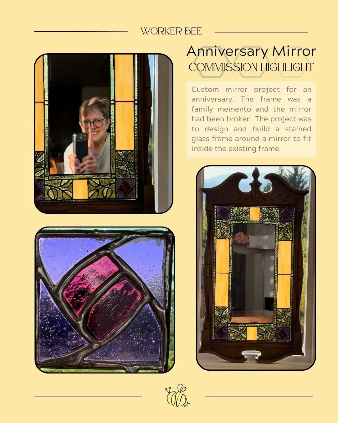 This was a fun commission. The project came to me last year right before Holiday Market and my schedule wouldn't let me get it done in time for the client. Luckily for me he was willing to wait until this year. Apparently the mirror had been broken i