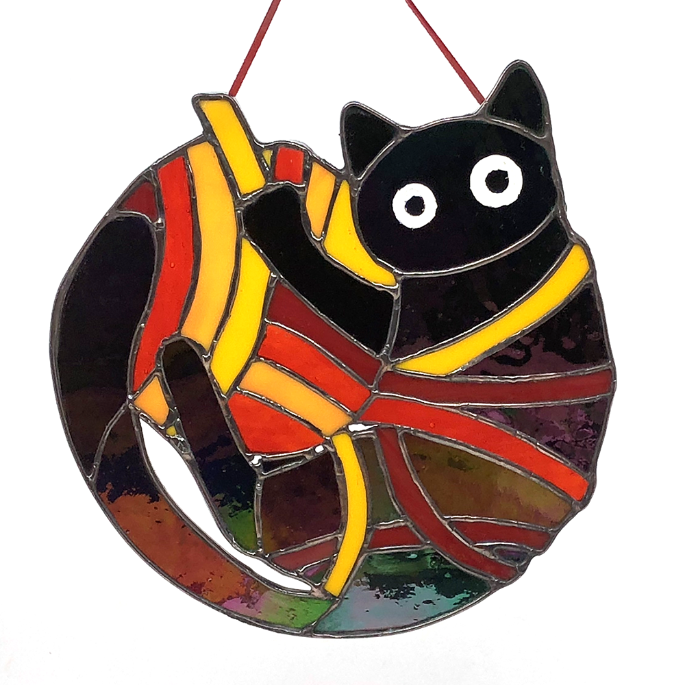 Knit One, Purrll Two, Cat Stained Glass
