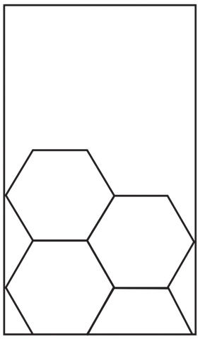 Geometric drawing of an outline square with sections divided by vertical, horizontal, and half circle lines.